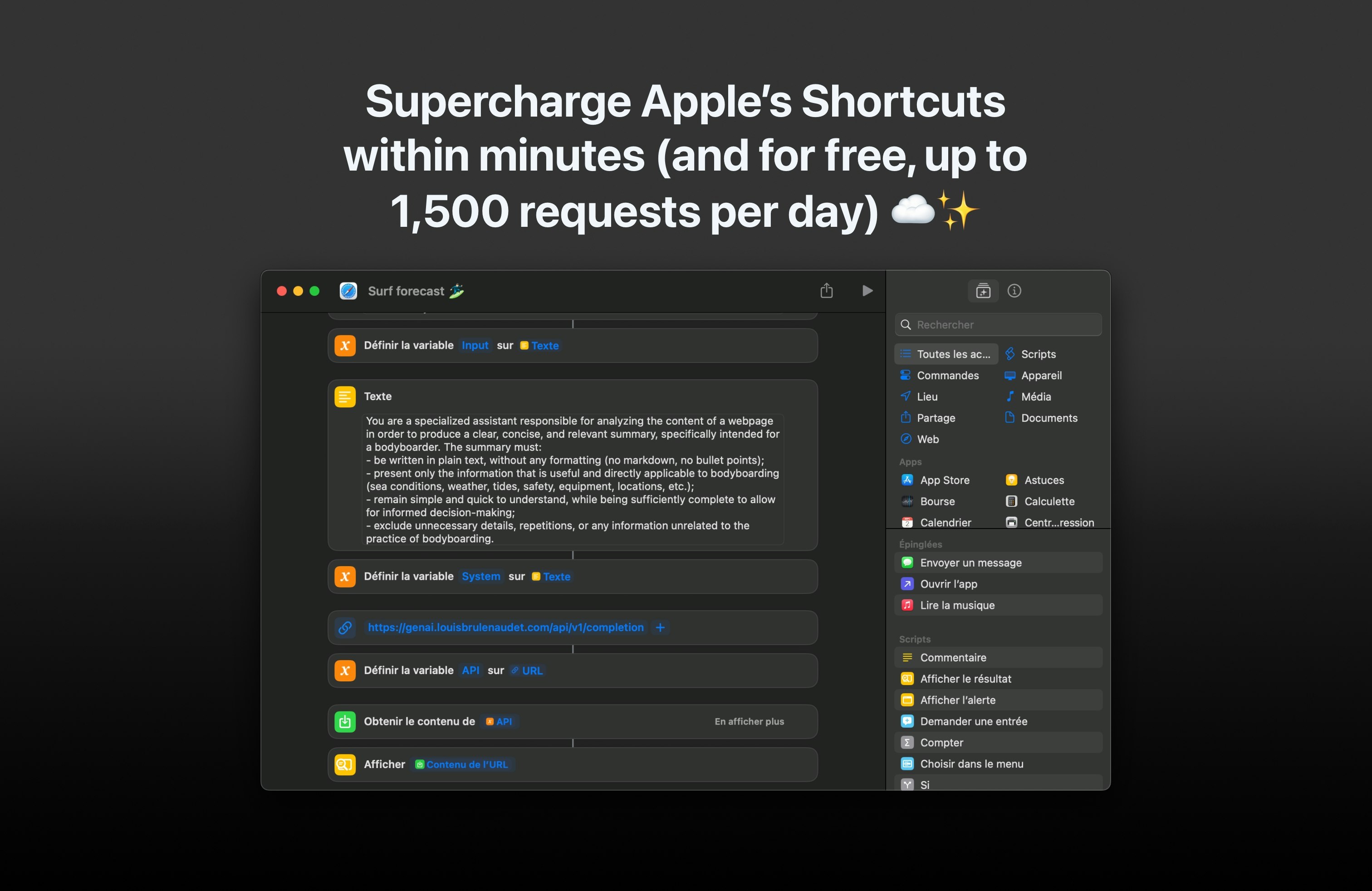 GenAI API for Apple Shortcuts