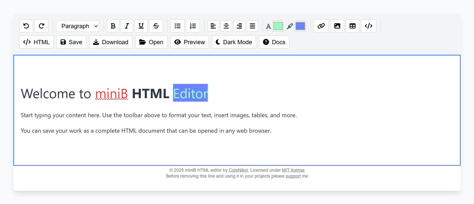miniB HTML editor